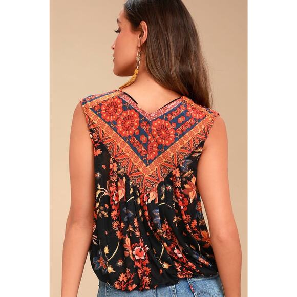 Free People Black and Orange Patterned Blouse - Picture 3 of 6